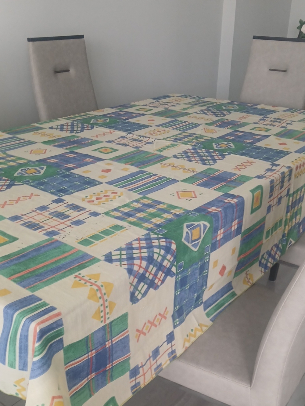 Printed Patchwork Tablecloth - Blue & Green